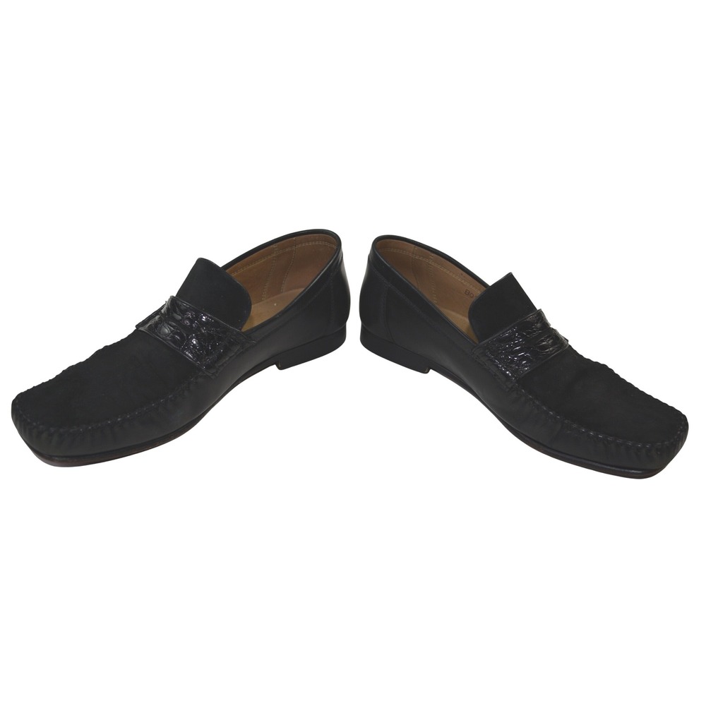 David Eden Mens Black Leather Croc Accent Loafer Shoes Size 9 Hand Made - Picture 4 of 9